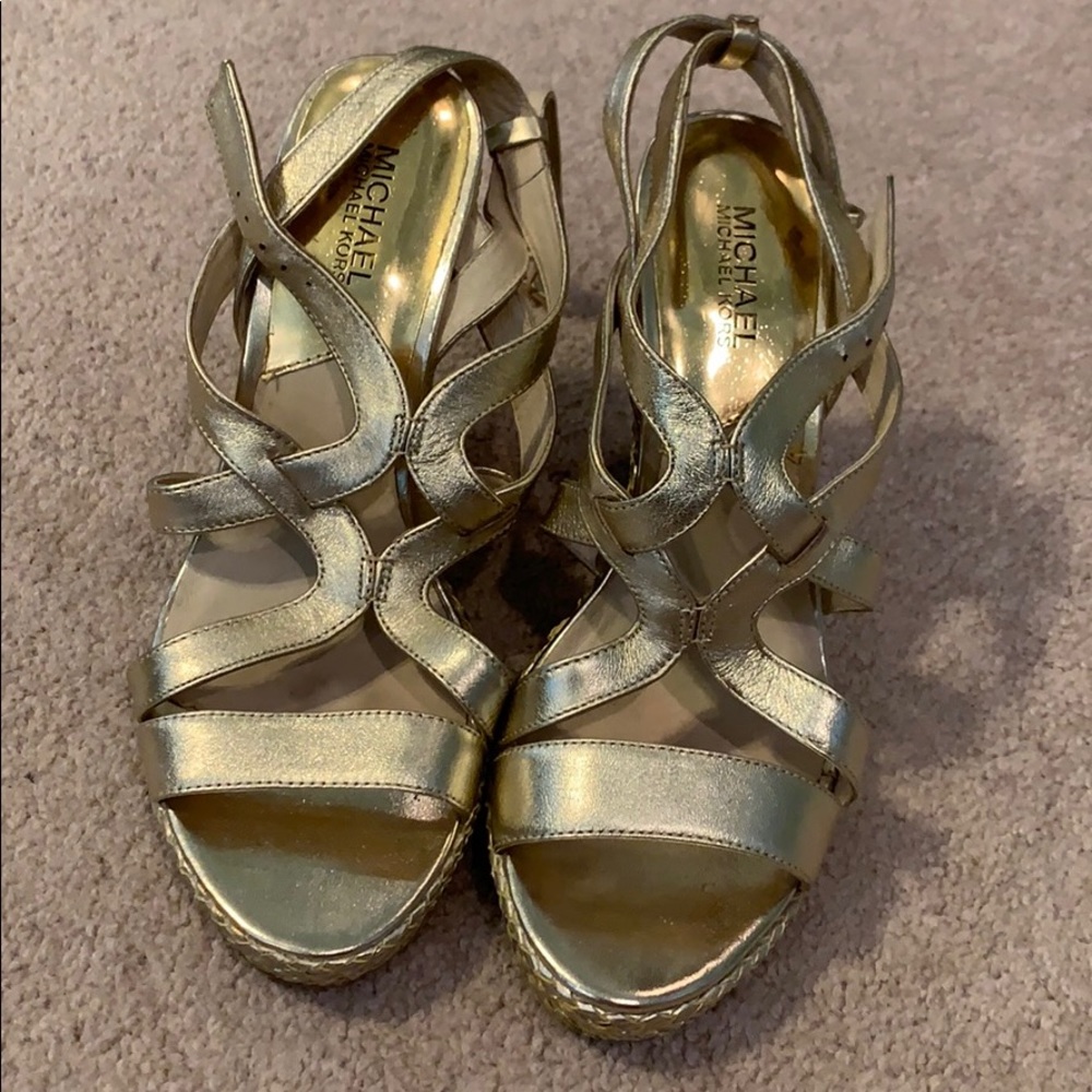 Michael Kors gold wedges